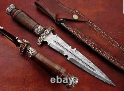 Custome handmade damascus steel13.5dagger knife handle rosewood with brass clip