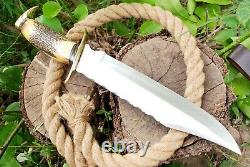 D2 STEEL Rat tail HUNTING Dagger KNIFE Brass Guard Stag Handle & Leather Sheath