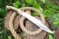 D2 STEEL Rattail HUNTING BOWIE KNIFE Brass Guard Stag Handle with Leather Sheath