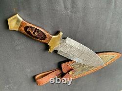 DAMASCUS STEEL 15 INCH CUSTOM KNIFE With PakkaWood + BRASS HANDLE + sheath