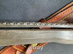 DAMASCUS STEEL 16 INCH CUSTOM KNIFE With STAG BRASS HANDLE + sheath