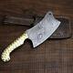 Damascus Chef Cleaver Knife Forged Steel Slicing Chop BRASS Handle Leather Seth