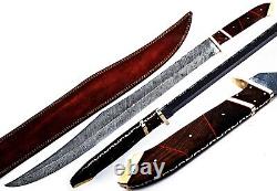 Damascus Hunting Warrior Viking Sword Sharp Brass Guard Walnut Grip