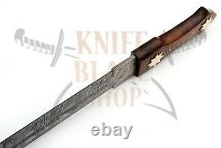 Damascus Steel Blade Short Sword (double Edged Sharped), Walnut Wood&brass Handle