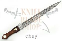 Damascus Steel Blade Short Sword (double Edged Sharped), Walnut Wood&brass Handle