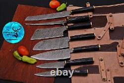 Damascus Steel Chef Kitchen Knife Set With Wood & Brass Bolster Handle Aj 1585