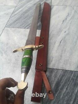 Damascus Steel Custom handmade Sword with Leather Cover. Brass Spacers handle