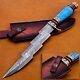 Damascus Steel Dagger Knife, Turquois Stone & Brass Handle, Best Gift For Men