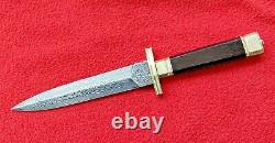 Damascus Steel Double Edged Dagger Knife Rosewood Handle And Brass Guards