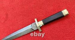 Damascus Steel Double Edged Dagger Knife Rosewood Handle And Brass Guards