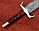 Damascus Steel Forged Hunting Warrior Sword Brass Guard & Pommel Walnut Wd Grip