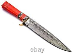 Damascus Steel Handmade Forged Hunting Knife Jasper Resin Brass Handle # GK 0589