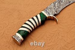 Damascus Steel Hunting Knife Handle Brass spacer Green Sheet BolsterQN-115