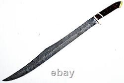Damascus Steel Hunting Warrior Viking Sword Blade Brass Guard Walnut Grip Shaeth