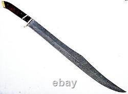 Damascus Steel Hunting Warrior Viking Sword Blade Brass Guard Walnut Grip Shaeth