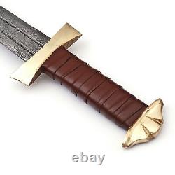 Damascus Viking Warrior Sword Leather Wrapped Handle, Sheath Battle Ready