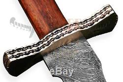 Damascus steel KRIS blade Sword, Handmade SWORD ROSE WOOD &BONE HANDLE