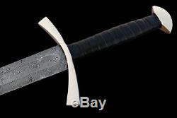 Damascus steel blade VIKING Sword, BRASS HILTS, LEATHER HANDLE