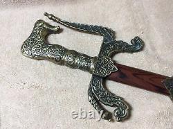 Decorative Sword with Scabbard Stainless China Brass Handle & Accents Wood Grain