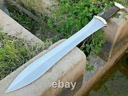 Double Edged Handmade D2 Steel Gladius Sword, Rosewood Handle with leather sheat