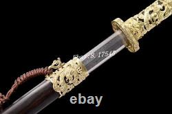 Dragon Handle Brass Chinese Dao Sword Sharp Damascus Steel Han Tang Saber Jian