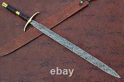 Exquisite Handmade Damascus Sword with Brass Bolster and Wood Handle