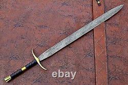 Exquisite Handmade Damascus Sword with Brass Bolster and Wood Handle