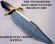 Fancy Handmade Damascus Steel Bowie Knife Handle Brass Clip And Stag Crown