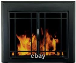 Fireplace Doors Medium Tinted Tempered Glass Surface-Mount Black with Riser Bar