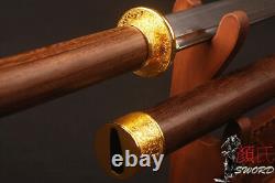 Folded Steel Sharp Blade Chinese Sword Rosewood Handle Scabbard Brass Fittings