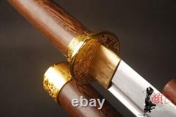Folded Steel Sharp Blade Chinese Sword Rosewood Handle Scabbard Brass Fittings