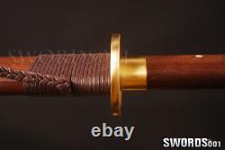 Folded steel Chinese sword saber brass ornamented Roseewood handle scabbard
