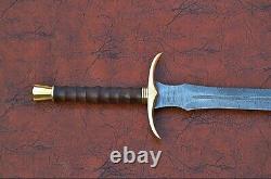 Fully Hand Forged Damascus Steel Sword, rose wood, Brass Gaurd And Pommel Handle