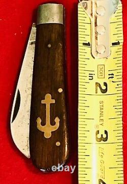German Anchor Boat Knife-ebony Handle, Steel Bolsters, Brass Liners & Pins-vintage