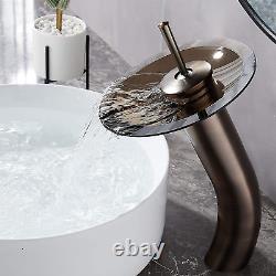 Glass Waterfall Bathroom Faucet Single Handle, Brass, Tall, Oil Rubbed Bronze