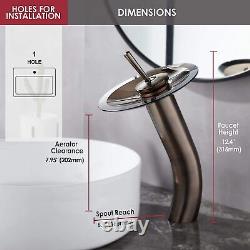 Glass Waterfall Bathroom Faucet Single Handle, Brass, Tall, Oil Rubbed Bronze