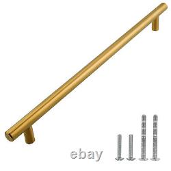 Gold Brushed Satin Brass Stainless Steel T Bar Pull Kitchen Cabinet Handle 2-14