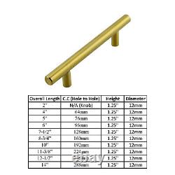 Gold Brushed Satin Brass Stainless Steel T Bar Pull Kitchen Cabinet Handle 2-14