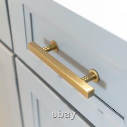 Gold Satin Brass Brushed Square Modern Cabinet Handles Pulls Kitchen Hardware