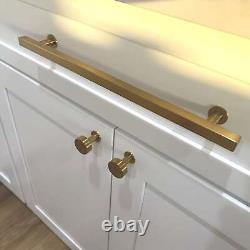 Gold Satin Brass Brushed Square Modern Cabinet Handles Pulls Round Knob Kitchen