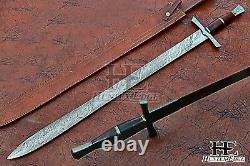 HUNTEX Custom Handmade Damascus 89 cm Long FullTang Rosewood Handle Viking Sword
