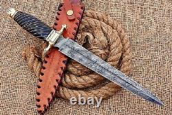 HUNTEX Custom Handmade Damascus Blade, 385 mm Buffalo Horn Handle Exotic Dagger