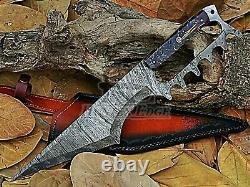 HUNTEX Custom Handmade Damascus Blade, 405 mm, Raisin Handle Battle Tanto Knife