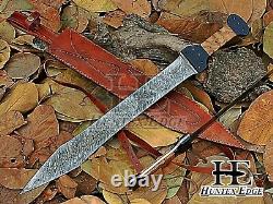 HUNTEX Custom Handmade Damascus Blade, Olivewood Handle 585 mm Long Short Sword