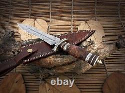 HUNTEX Custom Handmade Damascus Blade, Rosewood Handle, 38 cm Long Exotic Dagger