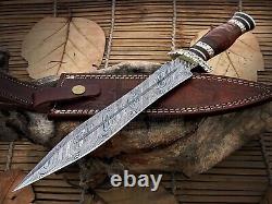 HUNTEX Custom Handmade Damascus Blade, Rosewood Handle, 38 cm Long Exotic Dagger