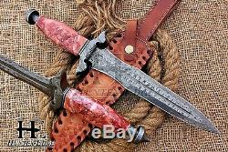 HUNTEX Custom Handmade Damascus Steel 38 cm Long Marble Rock Scale Handle Dagger