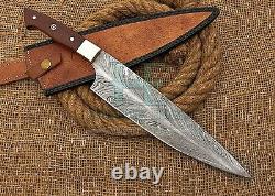 HUNTEX Custom Handmade Feather Damascus 405mm Long Rosewood Handle Kitchen Knife