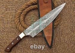 HUNTEX Custom Handmade Feather Damascus 405mm Long Rosewood Handle Kitchen Knife