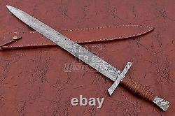 HUNTEX Handmade Damascus Blade Cross Guard Hilt Well-Balanced Viking Short Sword